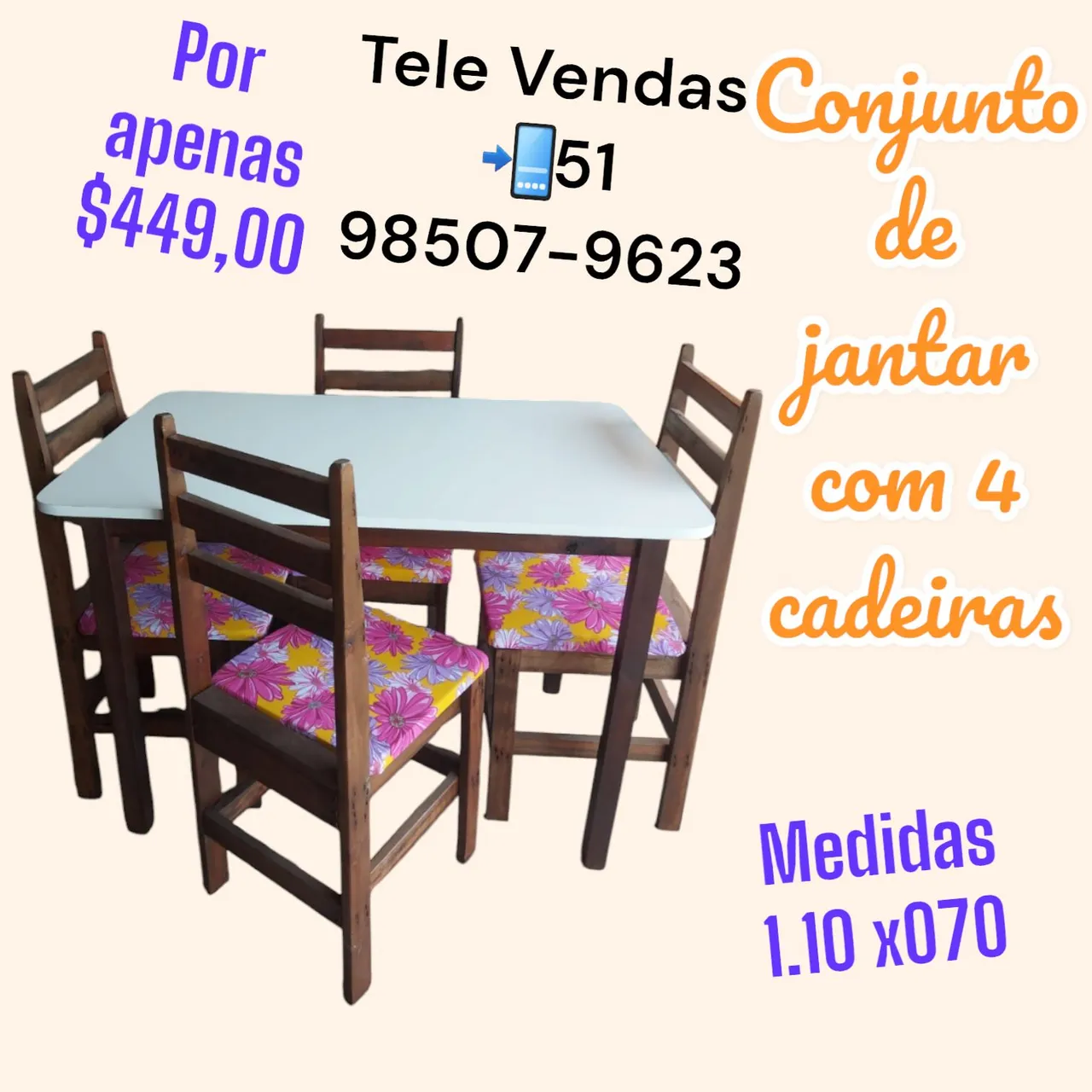 Conjunto de Mesa e Cadeiras de Jantar - R$ 449,00
