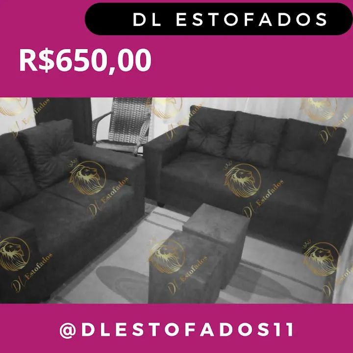 Conjunto de Sofás 3+2 Lugares + 2 Puffs Suede  - Foto 2