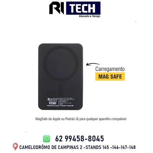 Bateria Carregador Portátil 10.000mah Power Bank Indução MagSafe 22.5W