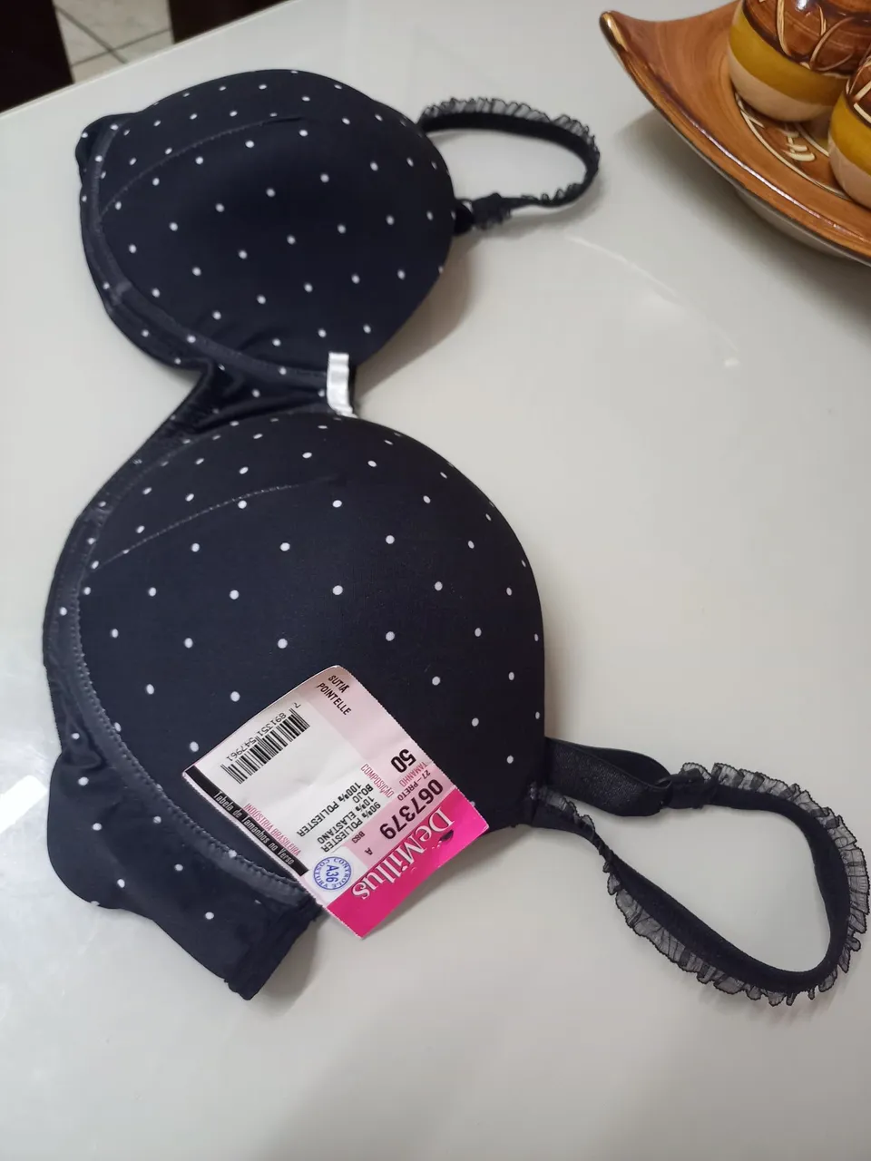 Sutiã Pointelle DeMillus Preto com Poá