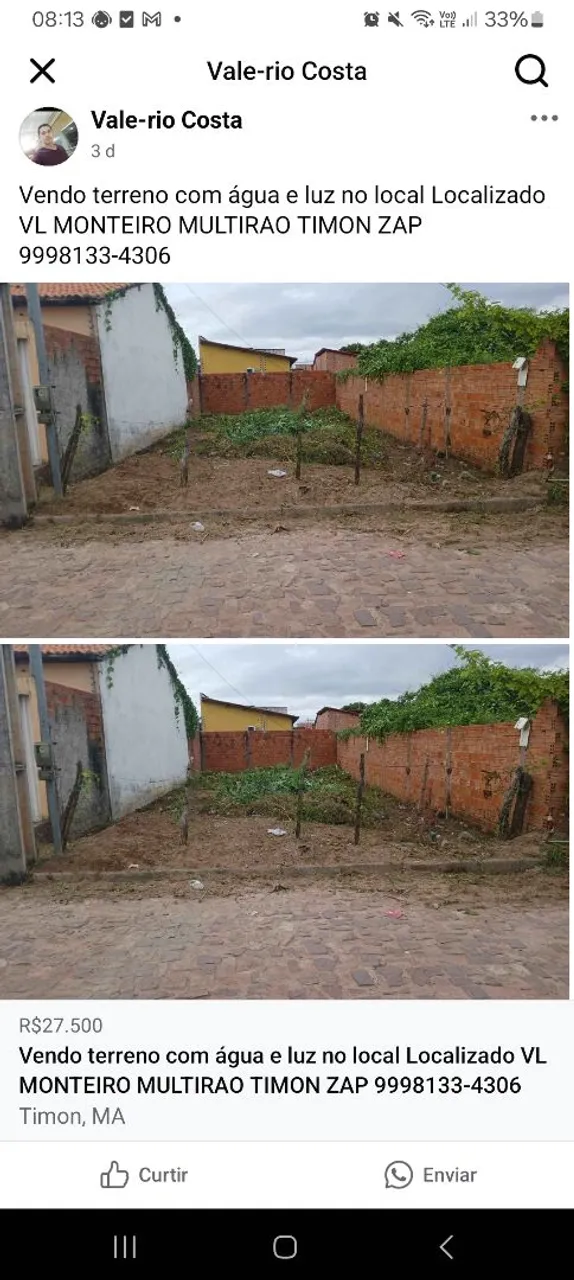 Vendo terreno com água luz no local