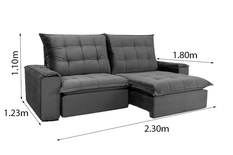 Sofá Retrátil 3 Lugares 230cm Molas Ensacadas D33 Veludo Bege - Foto 5
