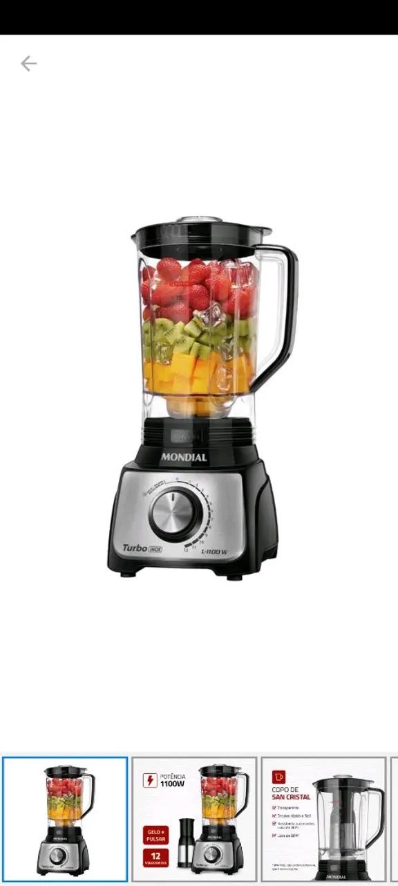 Liquidificador Mondial Turbo 1100W - Novo!