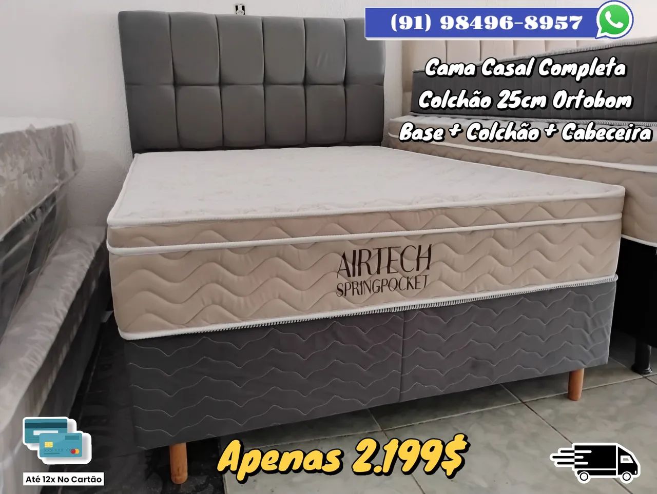 Cama Box Casal Completa Colchão Ortobom - 25cm