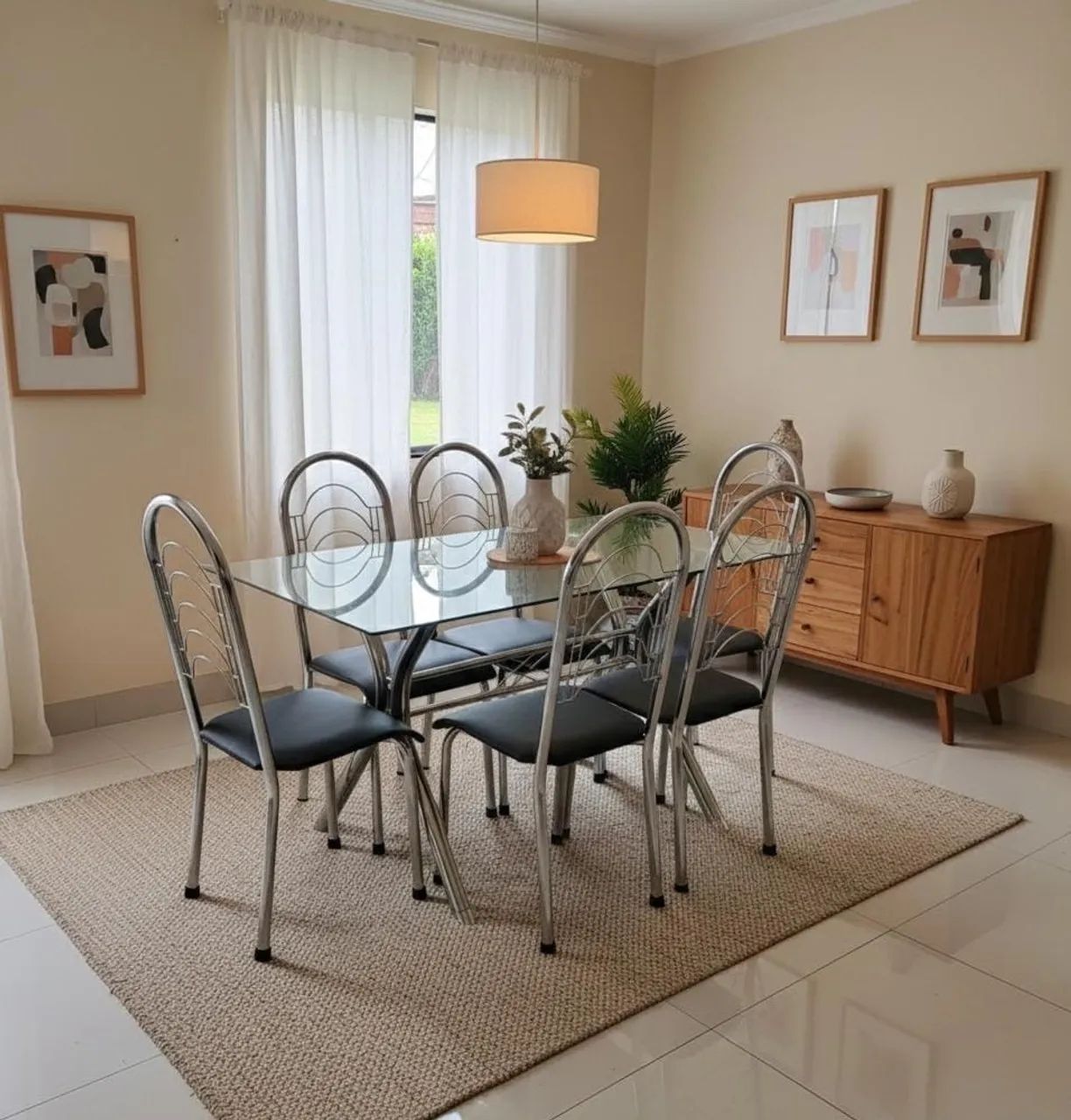 Mesa de jantar de aço inox com 6 cadeiras  (Alto Padrão) preço top
