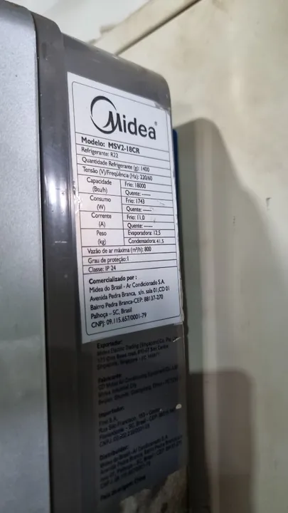 Ar Condicionado Midea 18.000 BTUs Frio Convencional