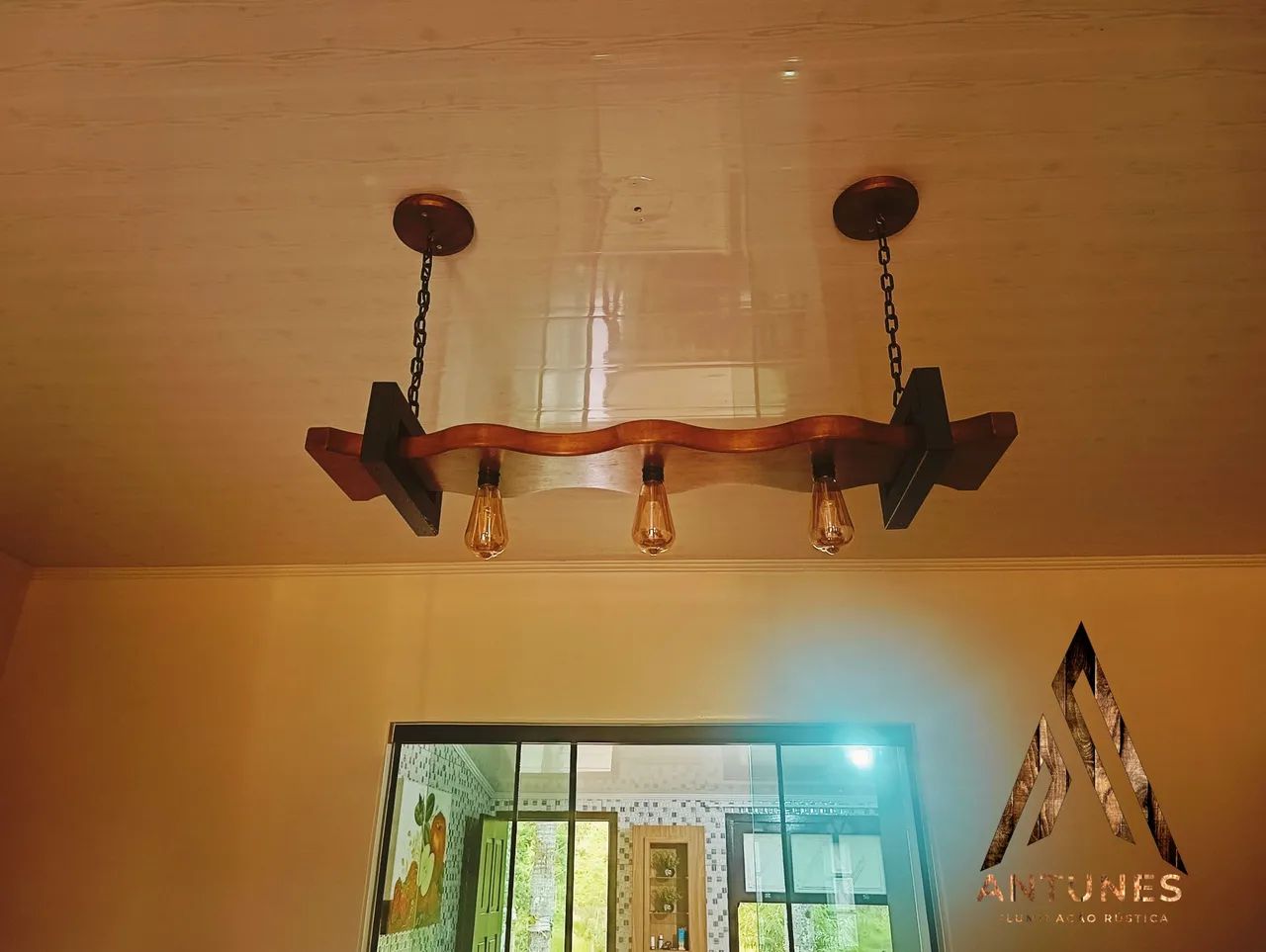 Pendente Rustico Estilo Industrial De Madeira Maciça 95cm - Foto 4