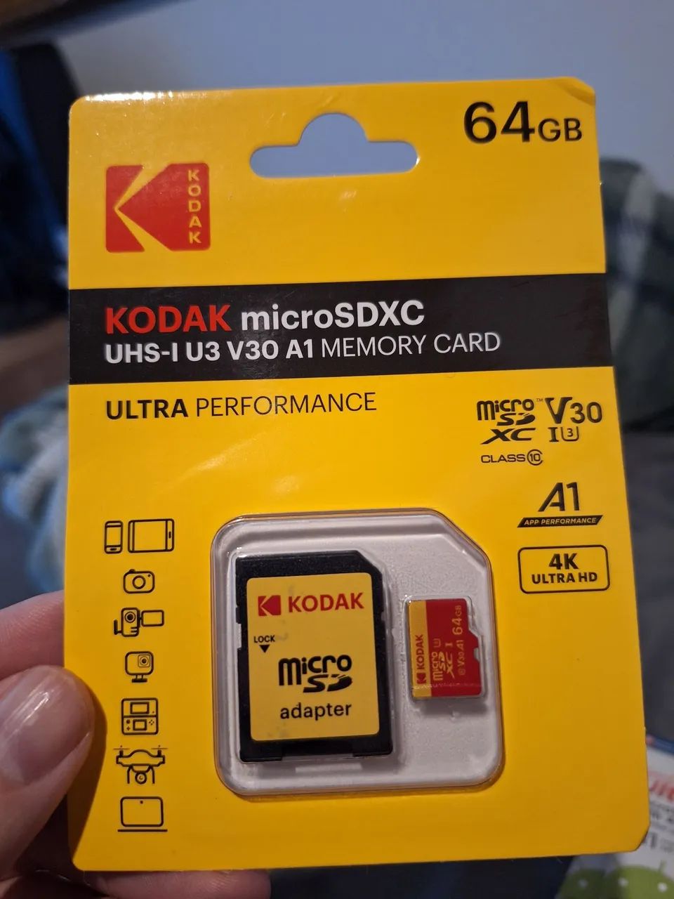 Cartão de Memória MicroSDXC Kodak 64GB UHS-I U3 V30 A1