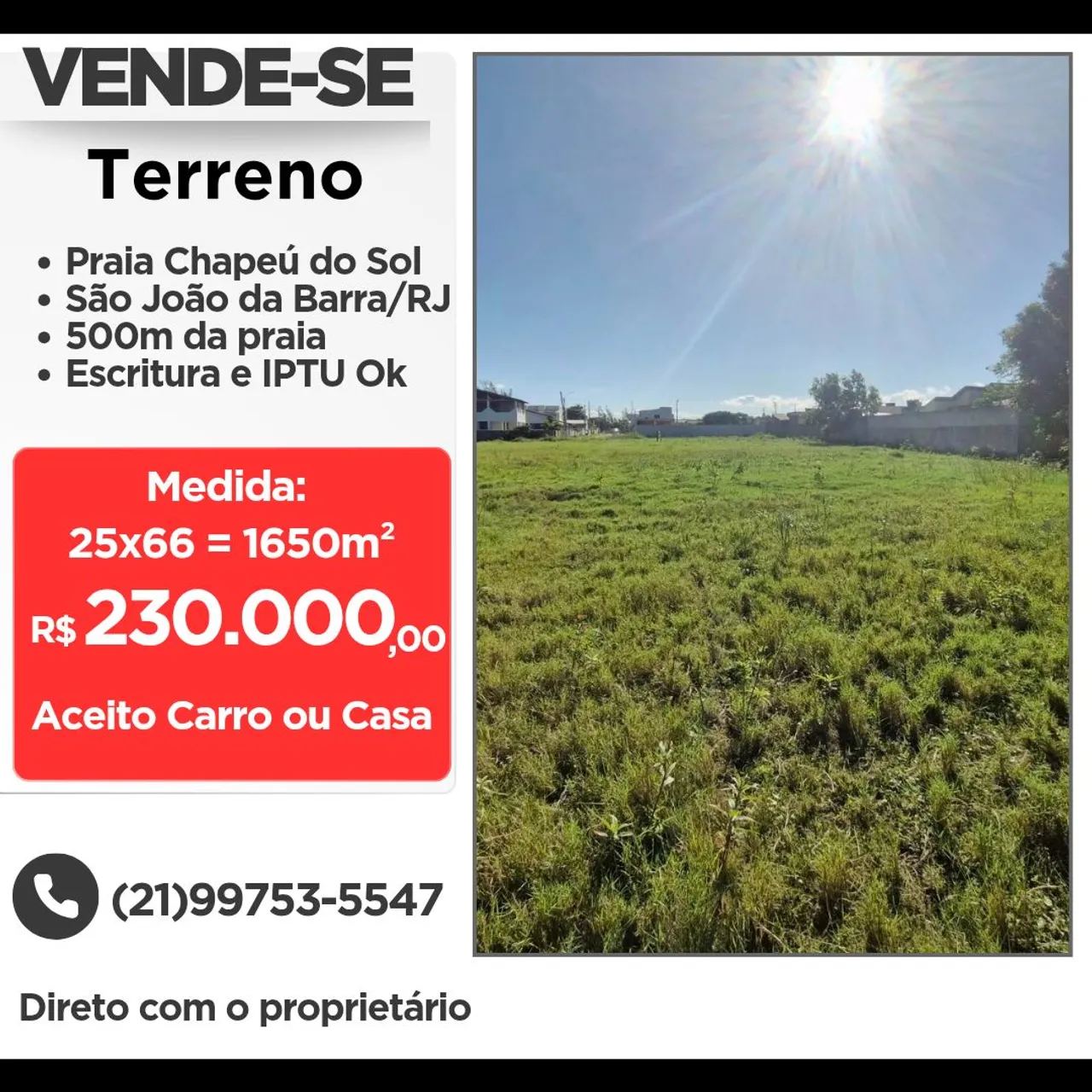 Vende-se Terreno em São João da Barra/RJ