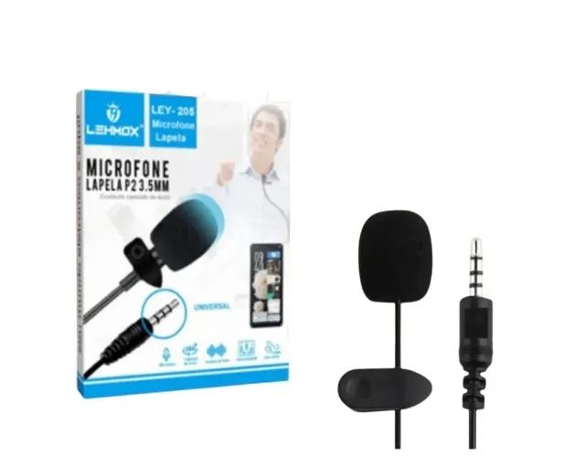 Microfone de Lapela Lehmox Ley-205 P2 3,5mm Universal