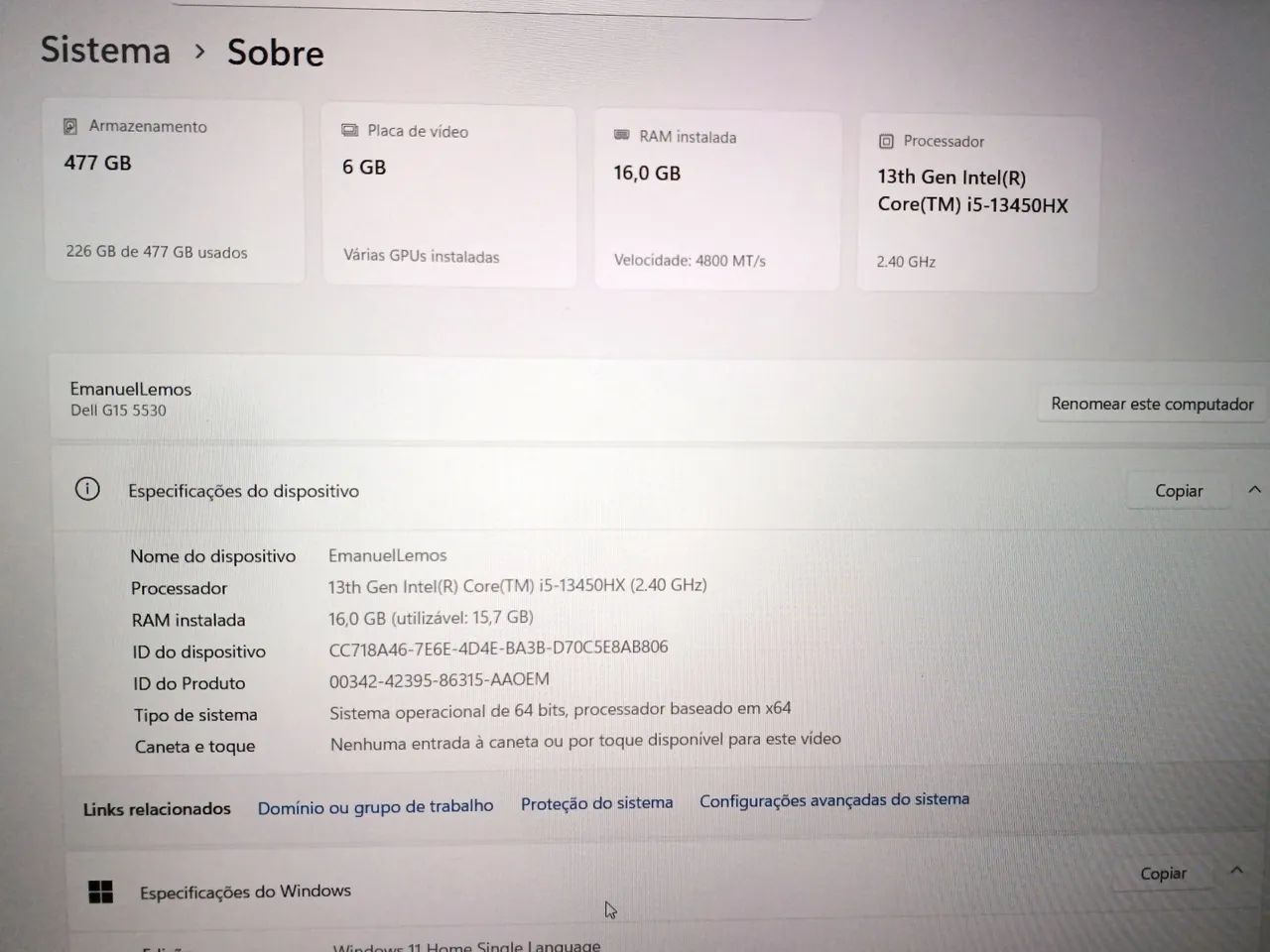 NOTEBOOK GAMER DELL G15 5530 COMPLETO - Foto 5