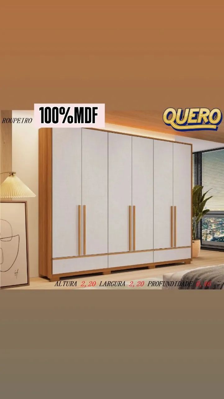 Guarda-roupa espaçoso 100%mdf 