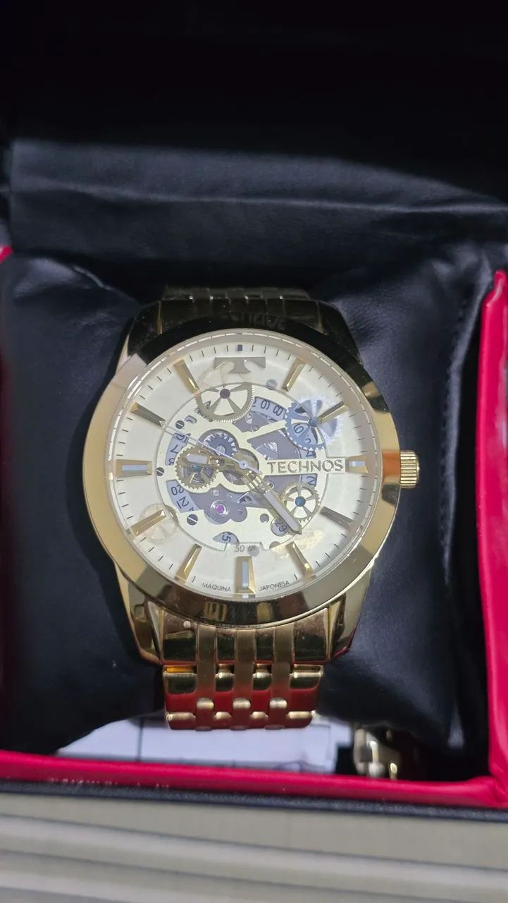 Relógio Technos 8205NQ/4X Automático Dourado Skeleton