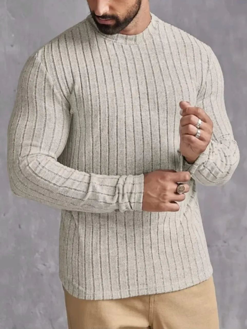 Camiseta com Nervuras Bege Manfinity - Foto 4