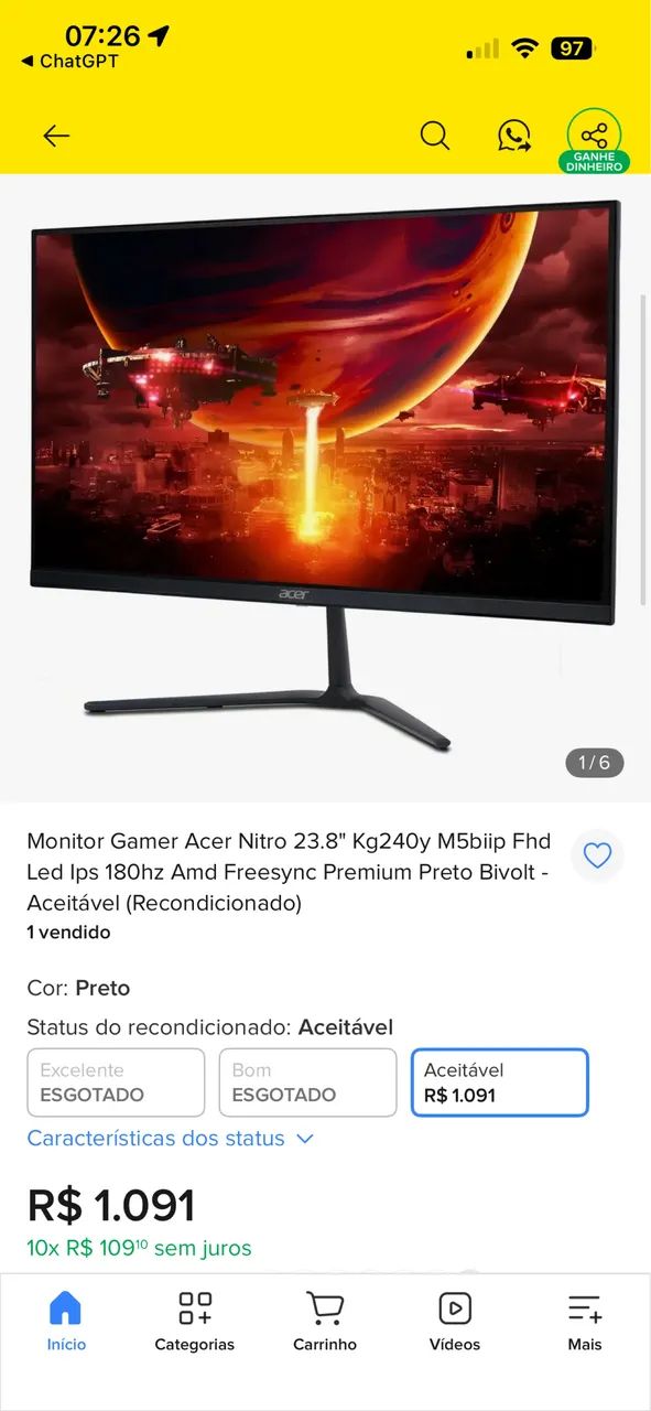 Monitor Acer Nitro KG240Y 24 180Hz - Foto 5