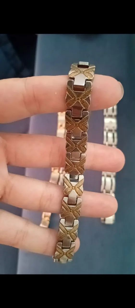 Kit completo : PULSEIRA AÇO MAGNÉTICO FOLHEADO A OURO  - Foto 4