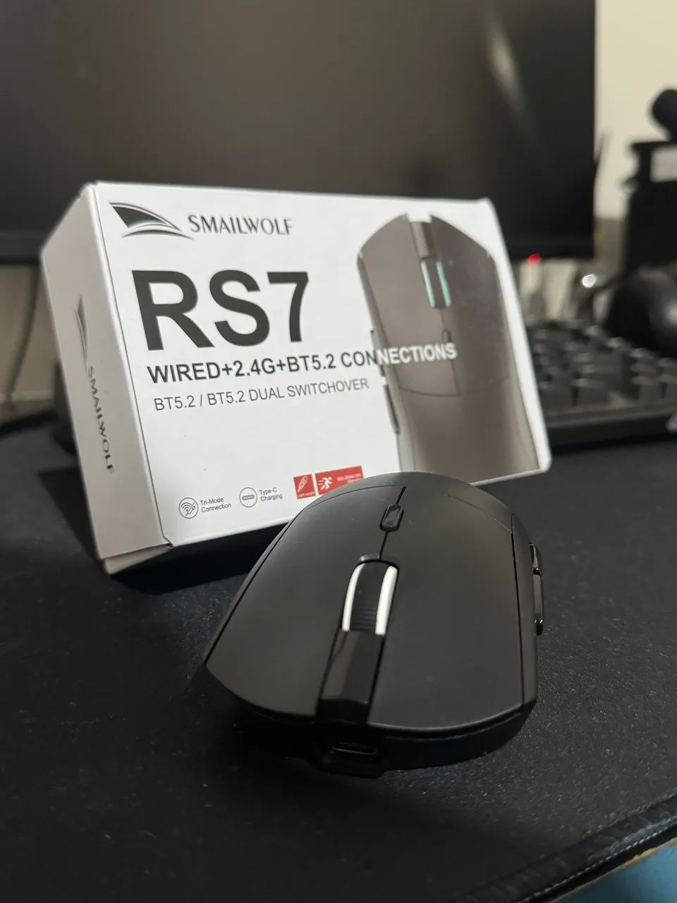 Mouse Sem Fio Smailwolf RS7 Tri-Mode: Bluetooth 5.2, Wireless 2.4GHz e Cabo Type-C