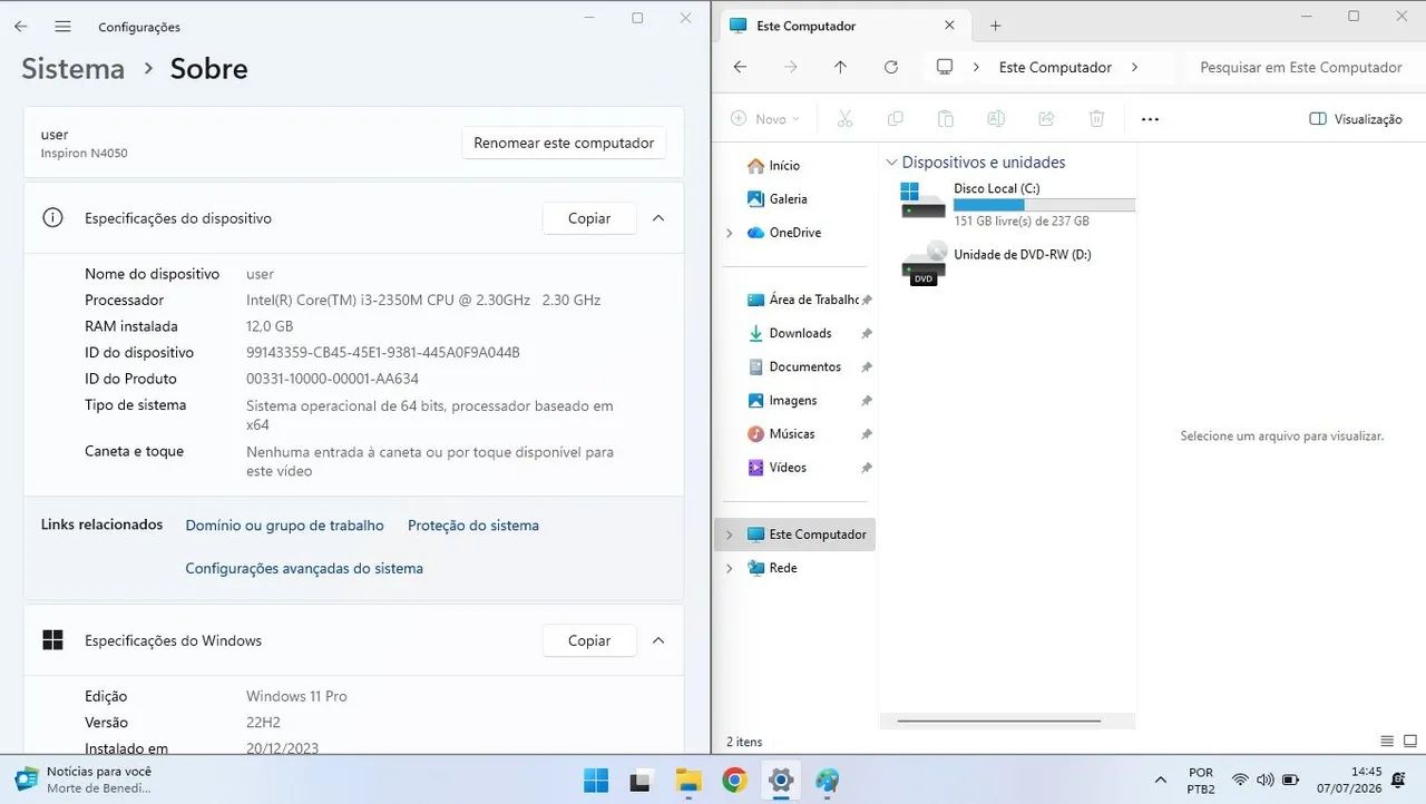 Notebook Dell 16GB 256GB sata