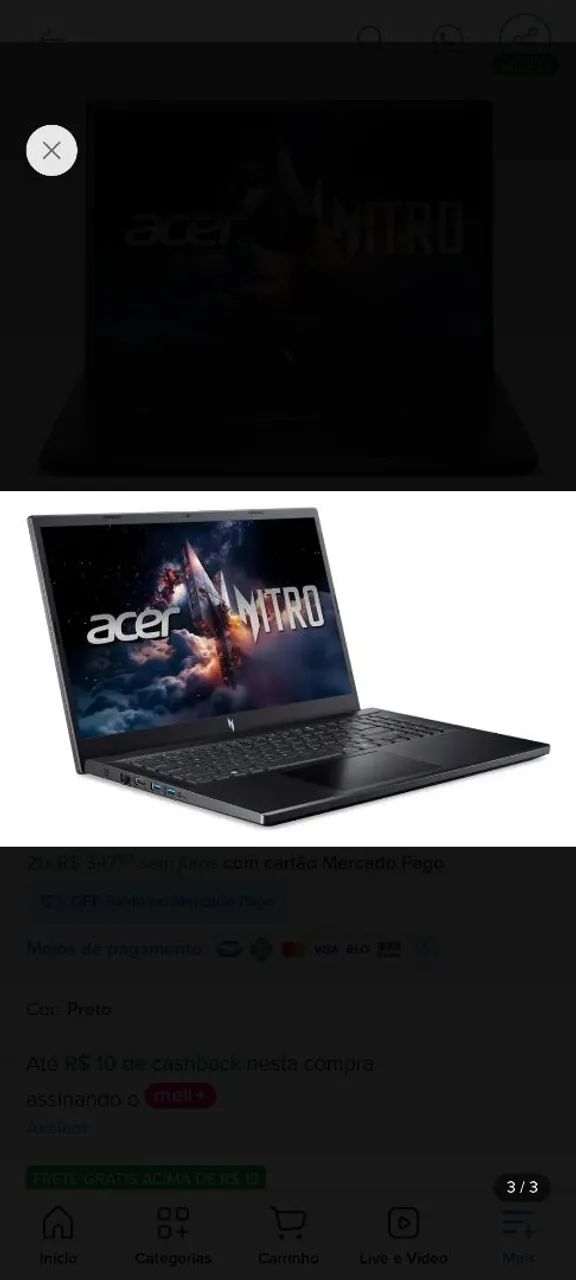 Notebook Acer Nitro V15 INTEL CORE I7 RTX 4060