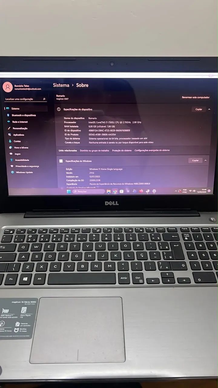 Notebook dell i7 7500, 8gb ram