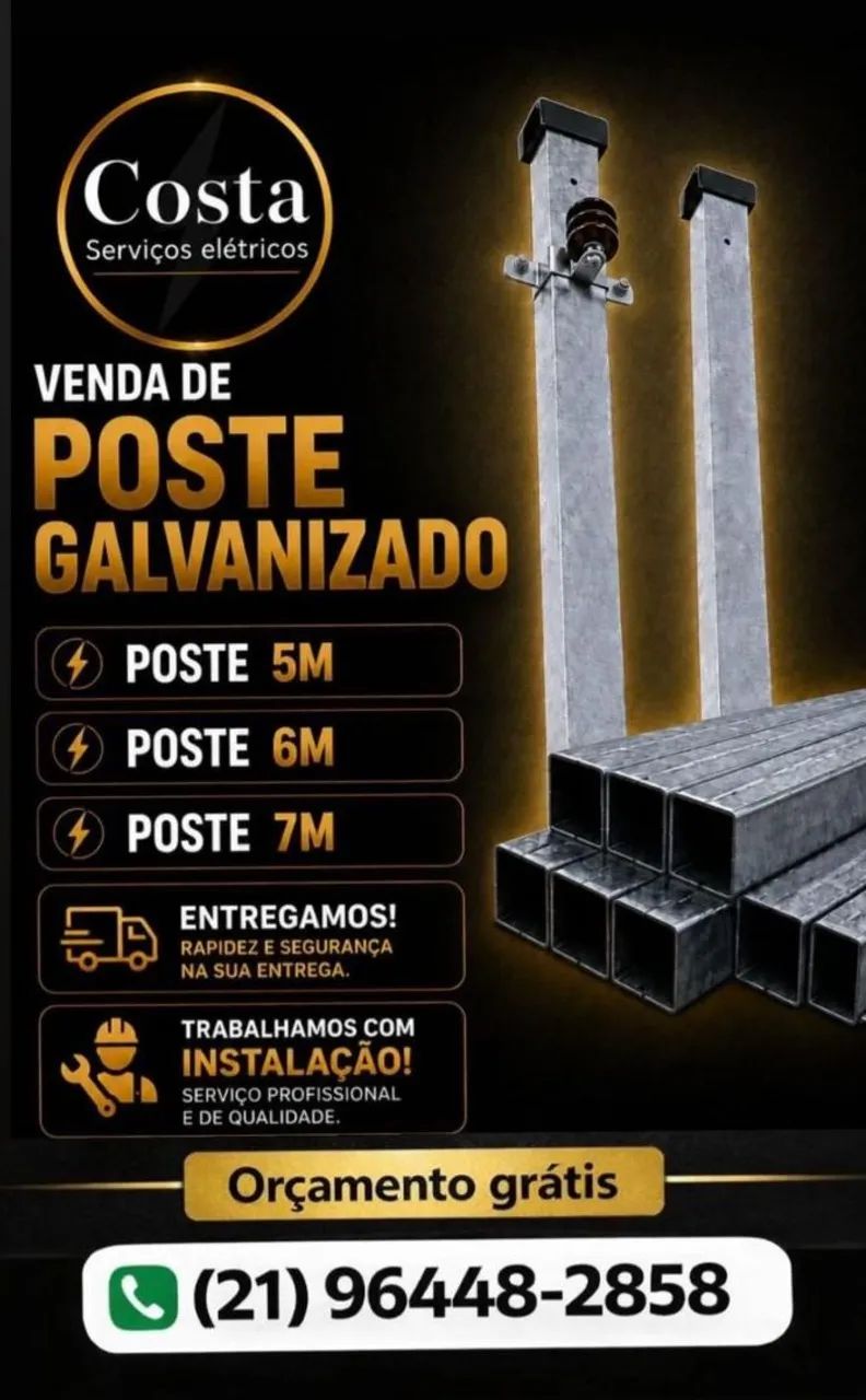 Poste galvanizado 5,6,7 e 7,5 metros