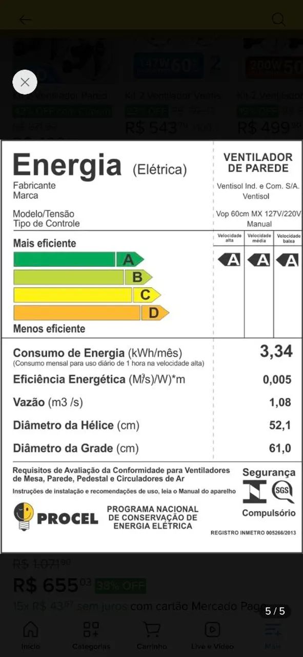 Ventilador ventisol de parede 60cm - Foto 4