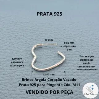 Base de Brinco Argola Coração Prata 925 - Foto 3