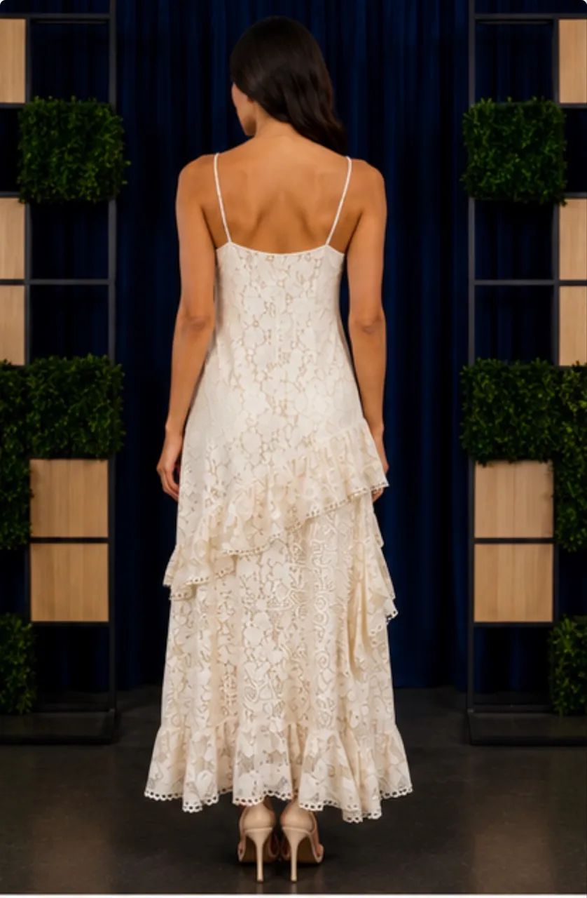Vestido longo Renda Babado Farm Off White  - Foto 3