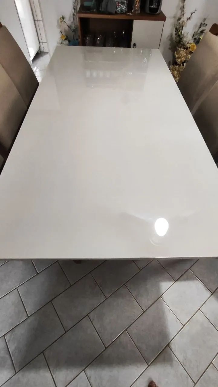 Mesa de Jantar 6 Lugares com Tampo de Vidro e 6 Cadeiras Estofadas - Foto 4