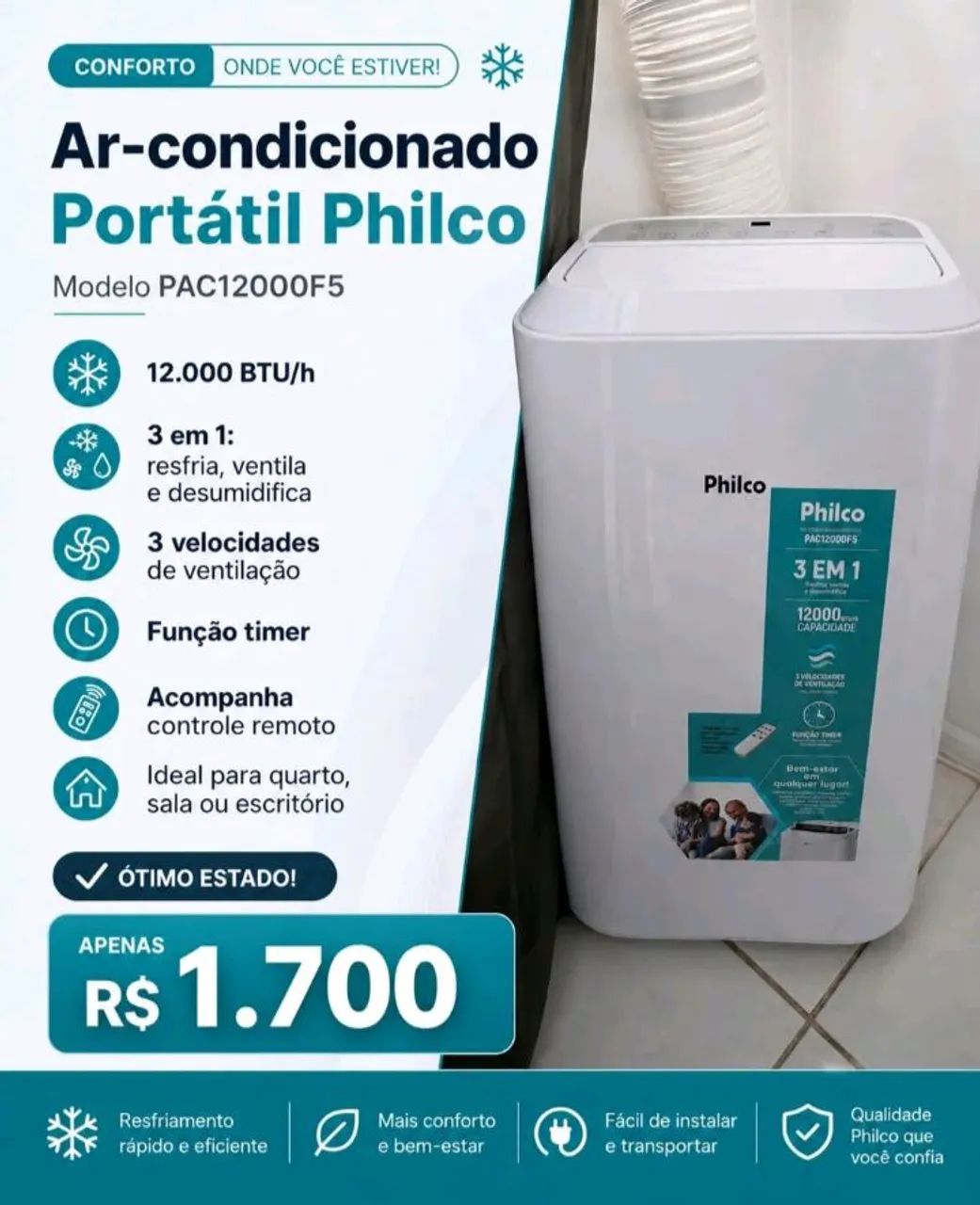 Ar condicionado portátil Philco 