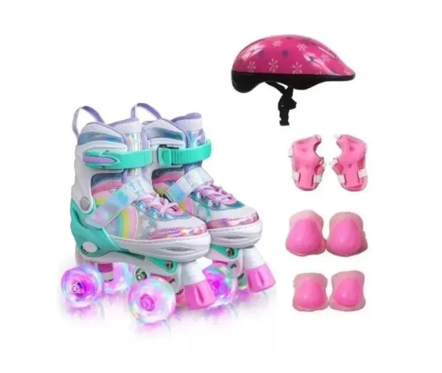 Jogo Skate Infantil Rosa Com Capacete + Patins Roller Rosa M - MOR