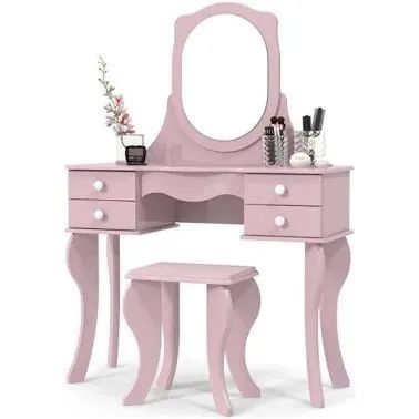 Penteadeira Infantil Rosa com Espelho e Banqueta