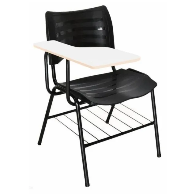 Cadeira Universitária Plástica Preta com Prancheta MDF Modelo Ergonômico 34014