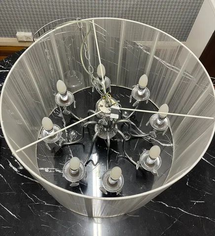 Lustre Pendente Redondo de Cristal com Candelabro para 8 lâmpadas . Cromado  - Foto 4