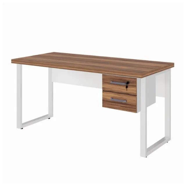 Mesa Escritório PÉ QUADRO C/ Gavetas Nogal Sevilha/Branco Funcional 34321 - Foto 2