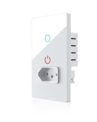 Interruptor com tomada Smart 1 tecla 4x2, compatível com Alexa.