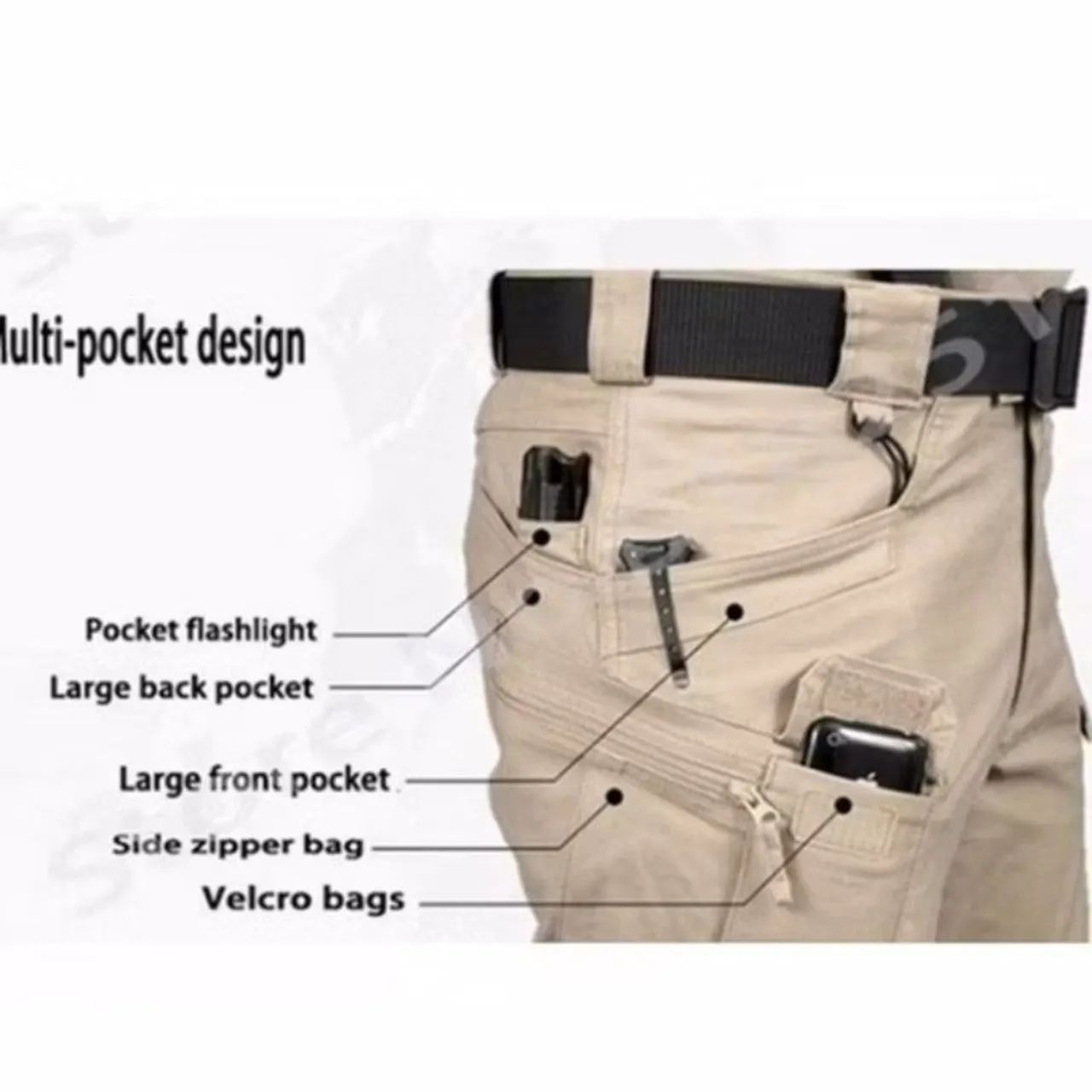 Calça cargo tática, resistente à água, com 8 bolsos de zíper e velcro, prof. de segurança - Foto 4