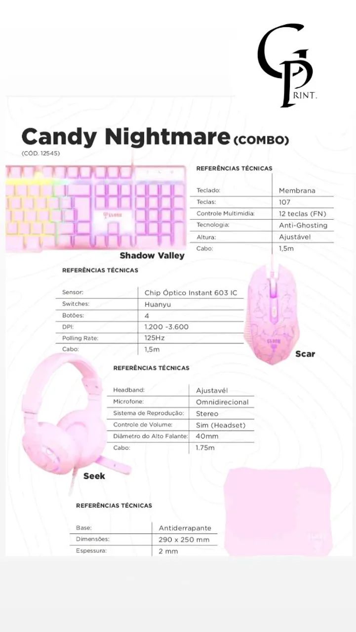 Combo Gamer Candy Nightmare - Teclado, Mouse e Headset - PROMOÇÃO!
