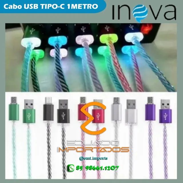 Cabo USB Tipo-C 2.4A 1M Com LED - Foto 2