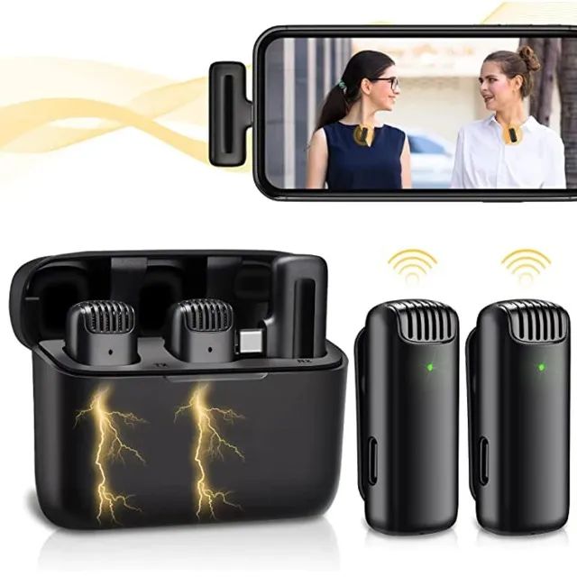 Microfone Sem Fio Lapela Portátil com Caixa de Carga para Android e Tablet  - Foto 2