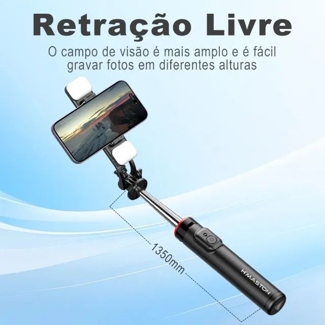 Bastao Selfie tripé Portátil Retrátil Com Controle Bluetooth Led - Loja Coimbra Entregamos - Foto 4