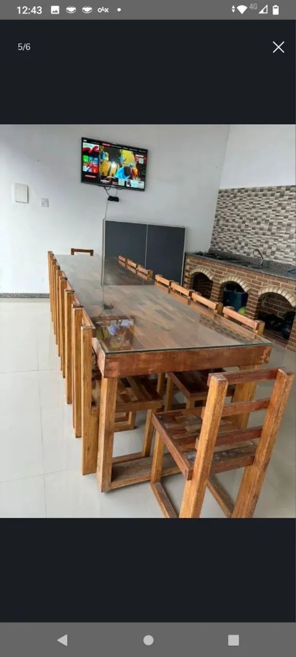 Mesa rústica de madeira com 16 cadeiras64520807455490121