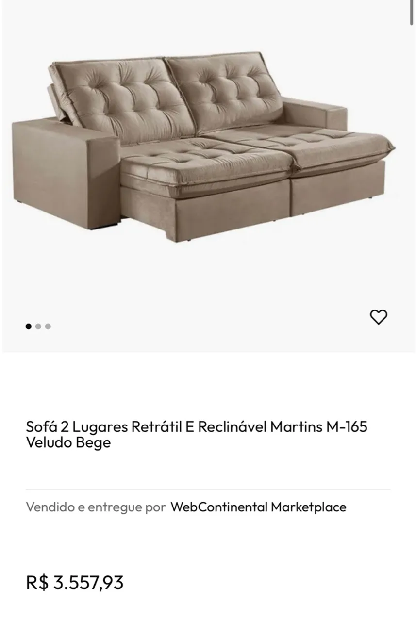 Sofá 2 Lugares Retrátil E Reclinável Martins Veludo Cinza