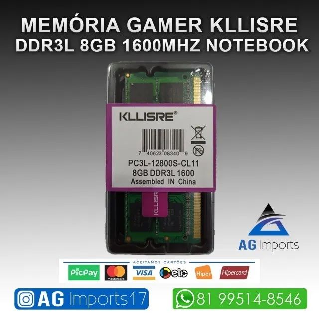 Memória DDR3L Notebook 8GB 1600mhz - Kllisre - Enviamos