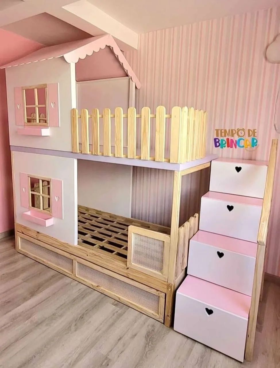 Cama beliche casinha princesa com escadas