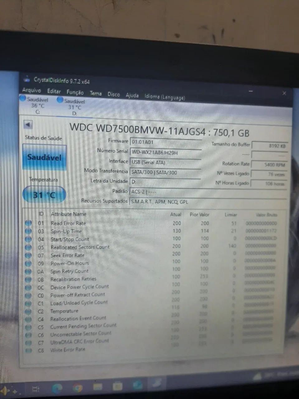 Hd externo 750 gigas marca wd