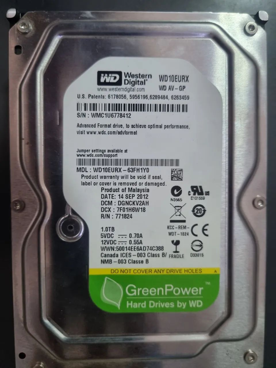 Hard Disk (HD) desktop de 3.5 polegadas da marca Western Digital.