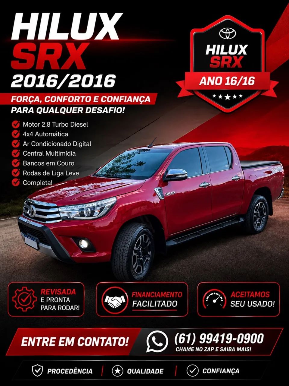 Toyota Hilux CD 4X4 2.8 DIESEL AUT. 2016