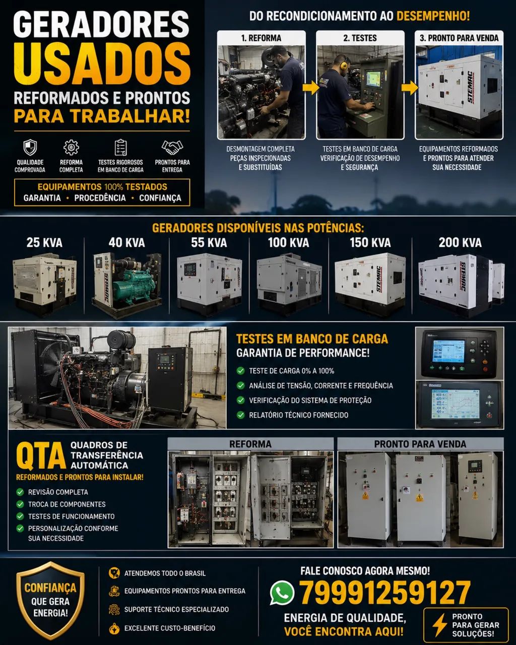 Venda de grupos geradores e quadros de transferência 