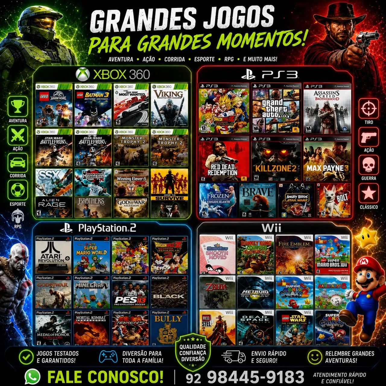 PS4 PS3 PS2 Xbox Wii NintendoDS ソフト Jogos ps1 PS2 ps3 Nintendo Wii - Jogos de Vídeo Game - Nova
